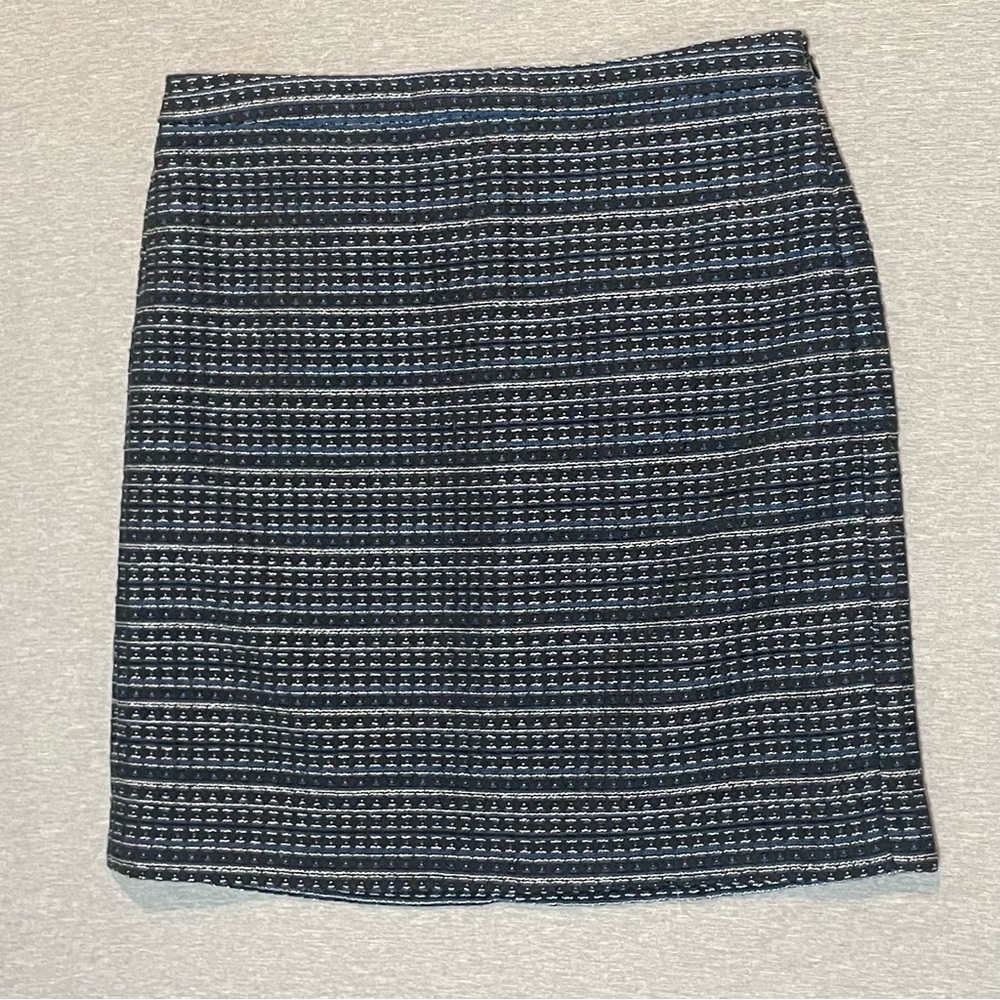 Ann Taylor LOFT Striped Pencil Skirt Blue Black Textured Mini Size 4